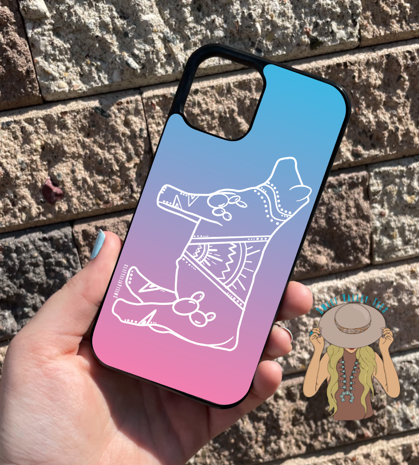 Pink + Teal Gradient Line Art Steer Phone Case