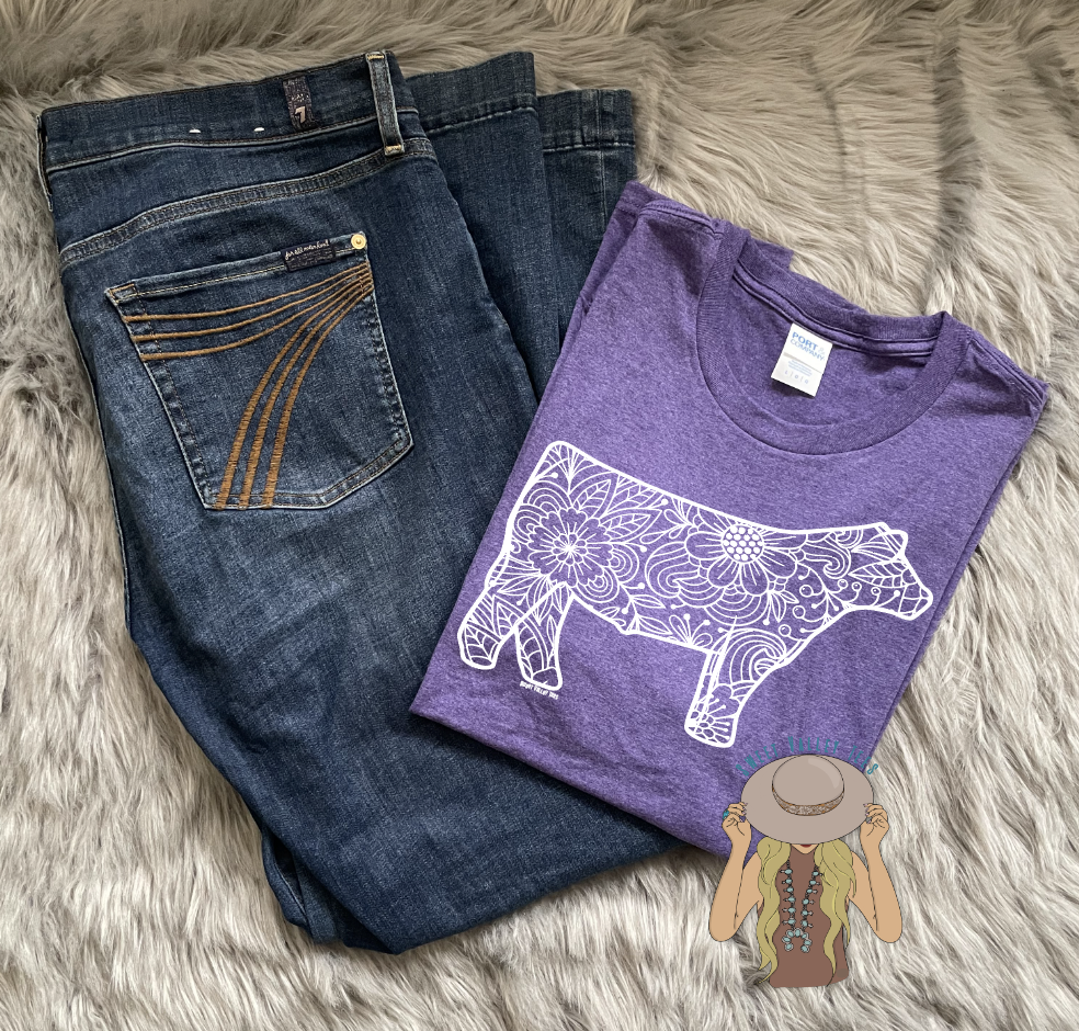Floral Show Steer Tee - Heather Purple
