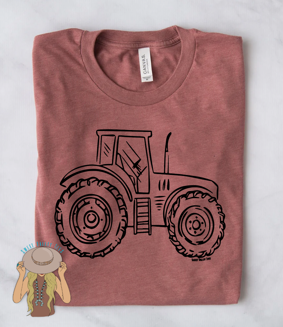 Tractor Sketch Tee - Mauve
