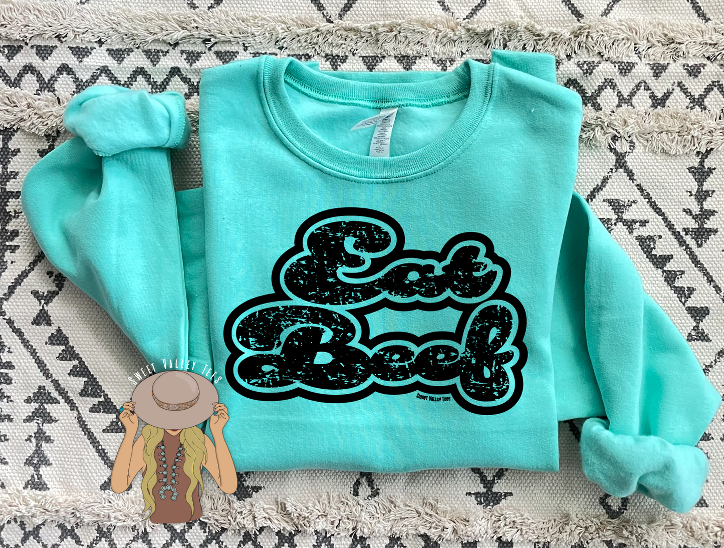 Retro Eat Beef Crewneck - Cool Mint