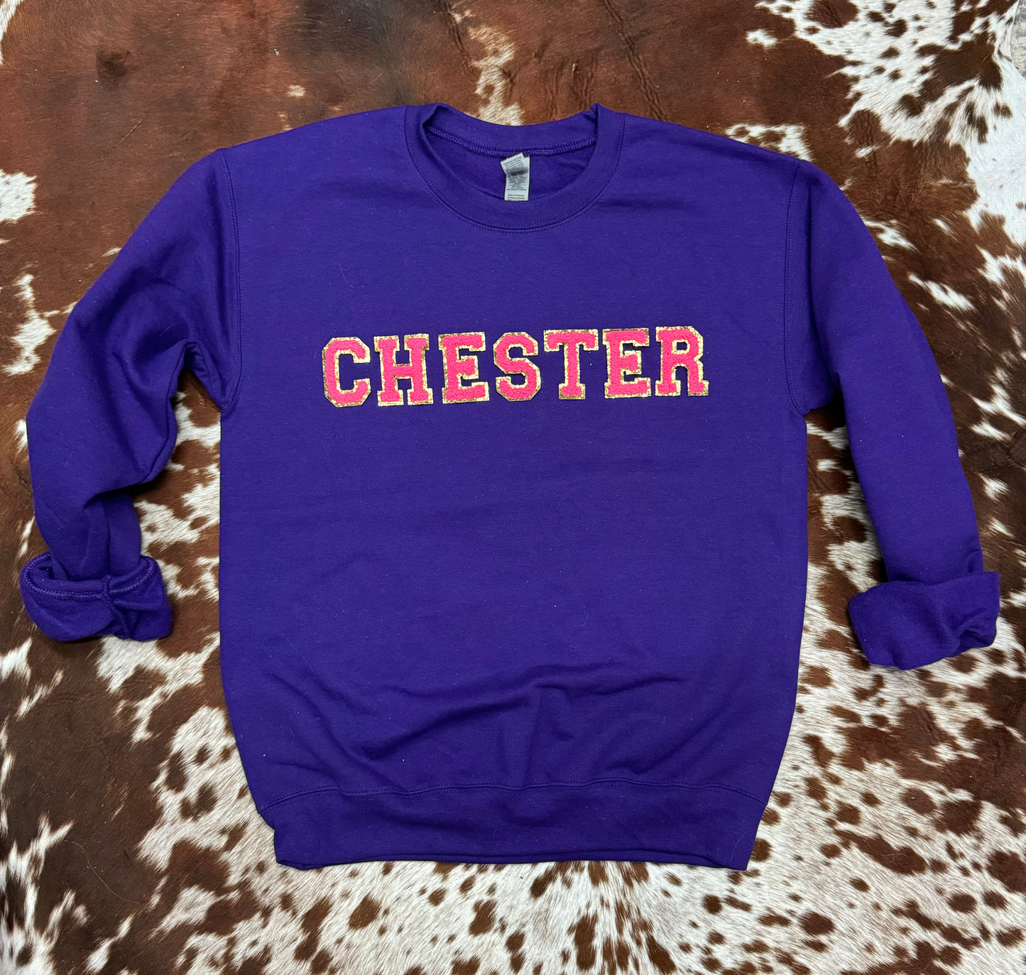 Chenille Letter CHESTER Crewneck - Purple