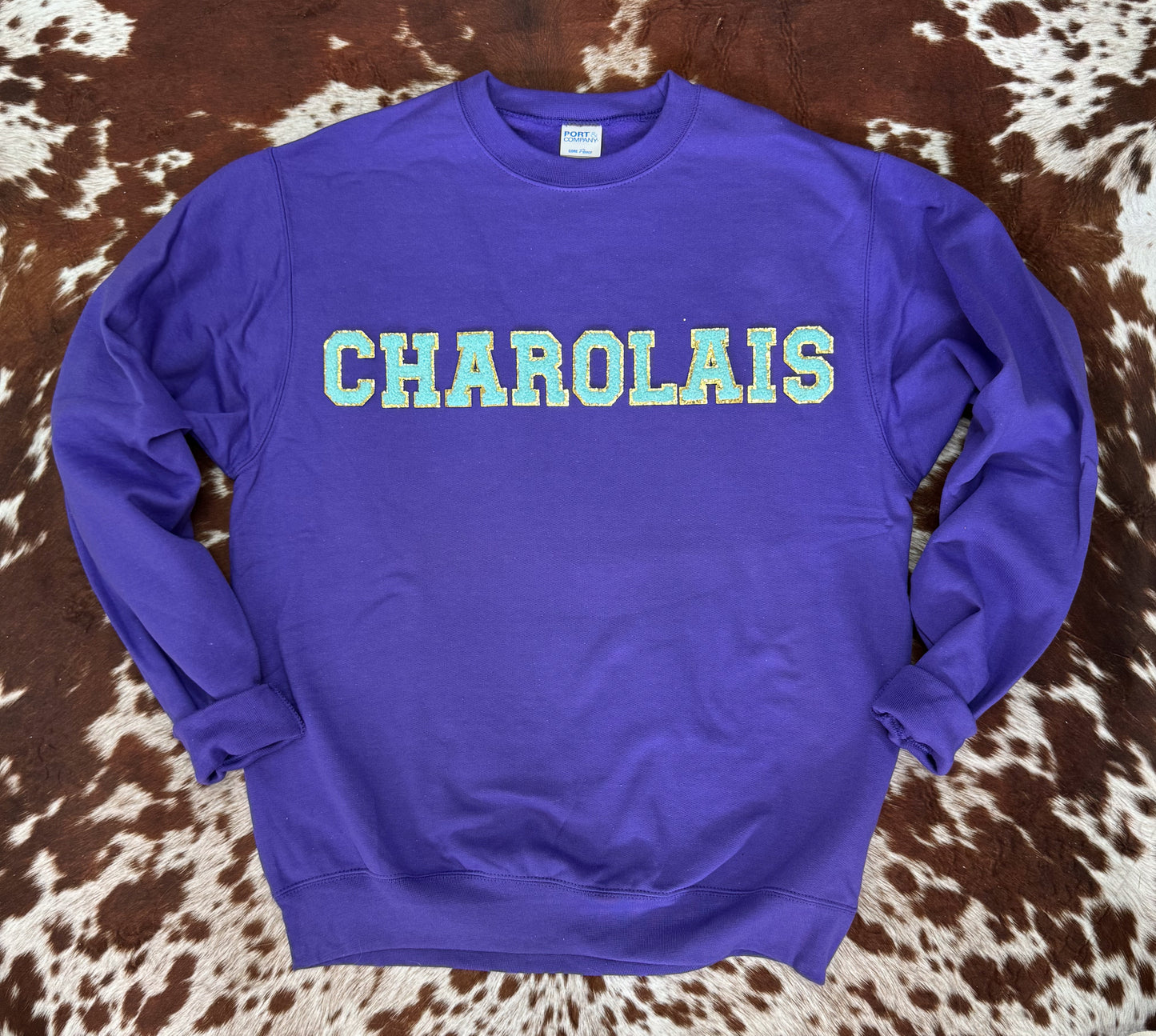 Chenille Letter CHAROLAIS Crewneck - Purple