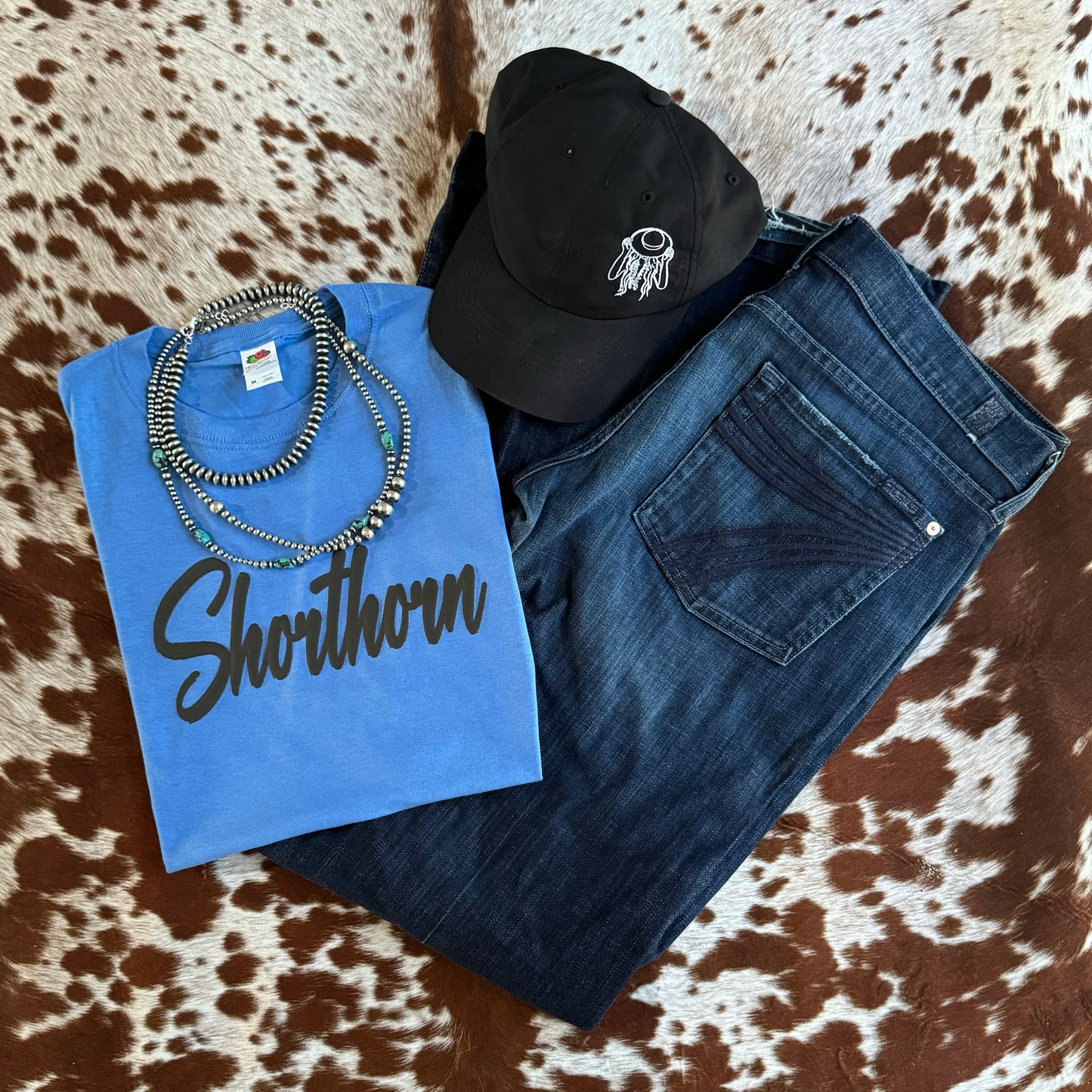 Black PUFF Shorthorn Tee - Lt. Blue