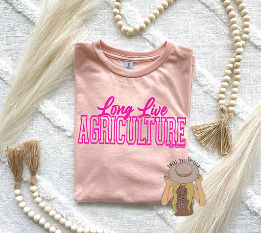 Pink Long Live Agriculture Tee - Blush Pink