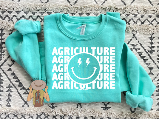 Smiley Face Agriculture Crewneck  - Cool Mint