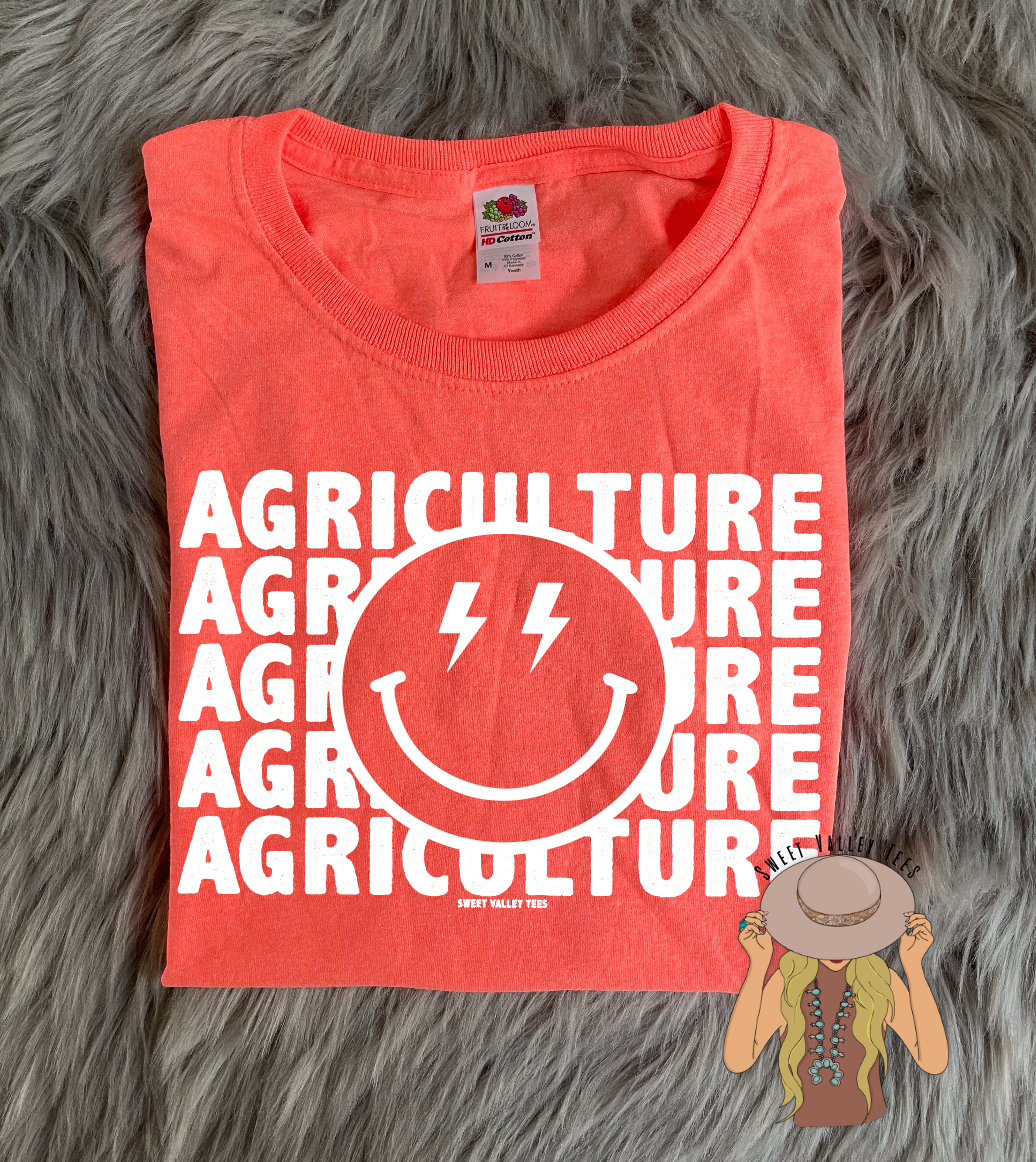 Agriculture Smiley Face YOUTH Tee - Hot Coral