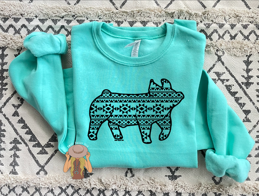 Aztec Pig Crewneck - Cool Mint