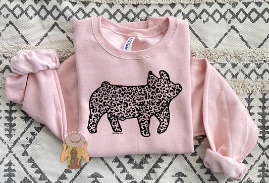 Leopard Pig Crewneck - Blush Pink