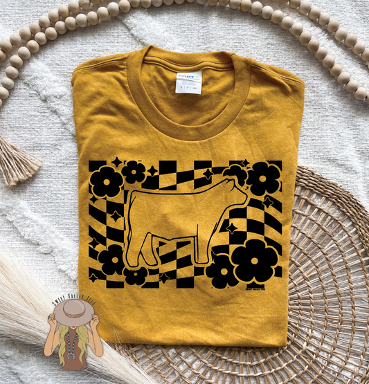 Floral Checker Mustard Tee - Multiple Species Available!