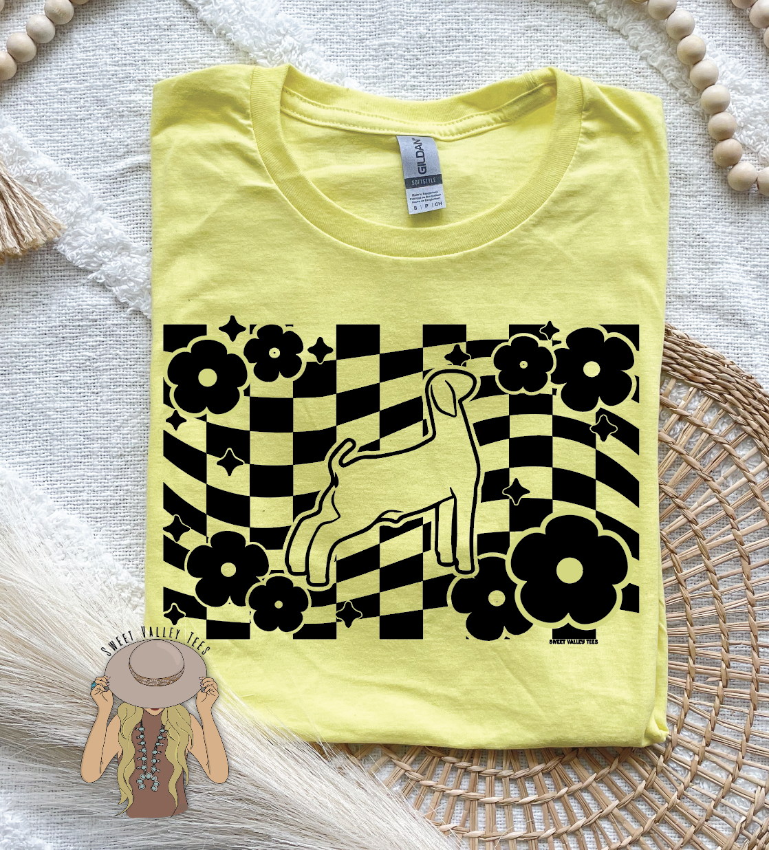 Floral Checker Soft Yellow Tee - Multiple Species Available!