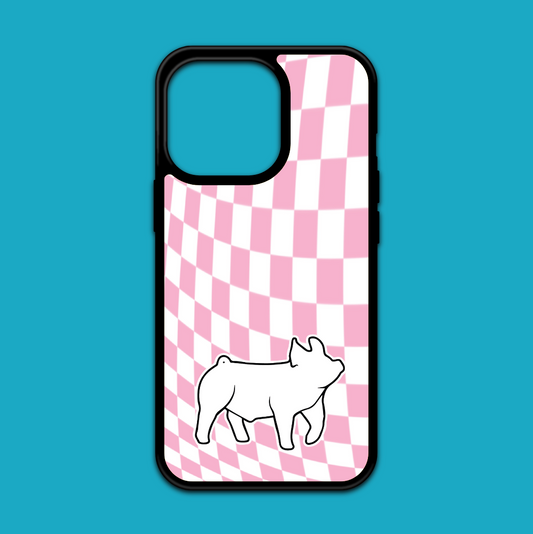 Groovy Pink Checker Show Pig iPhone Case