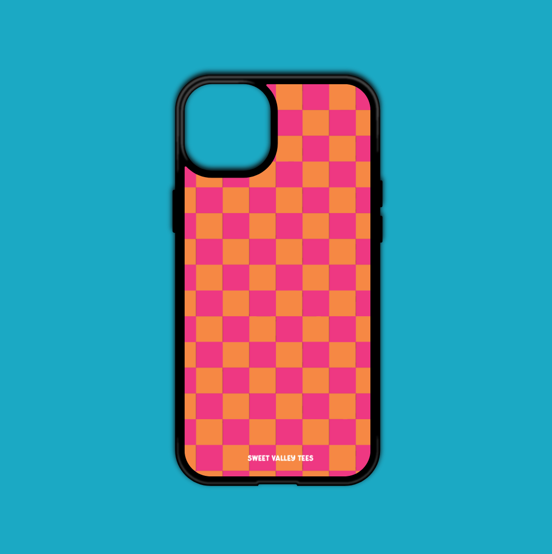 Pink + Orange Checker Print iPhone Case