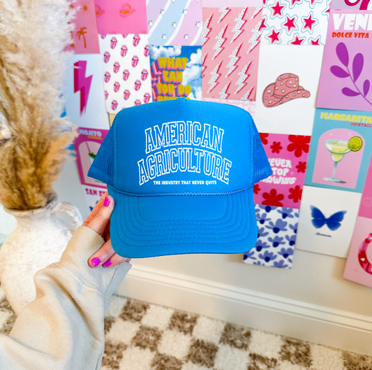 American Agriculture Trucker Hat - Neon Blue