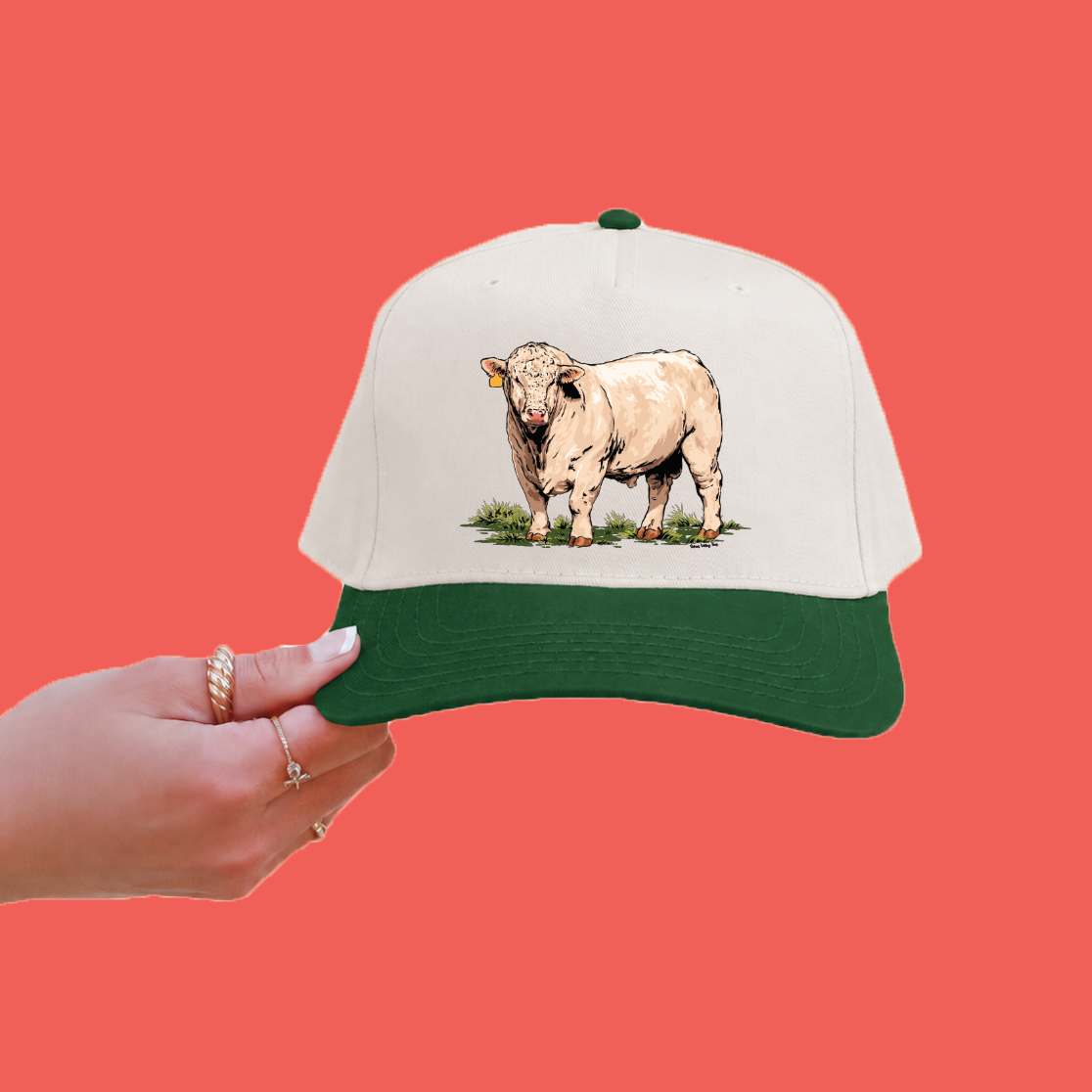 Charolais Bull Trucker Hat - Forrest/Tan