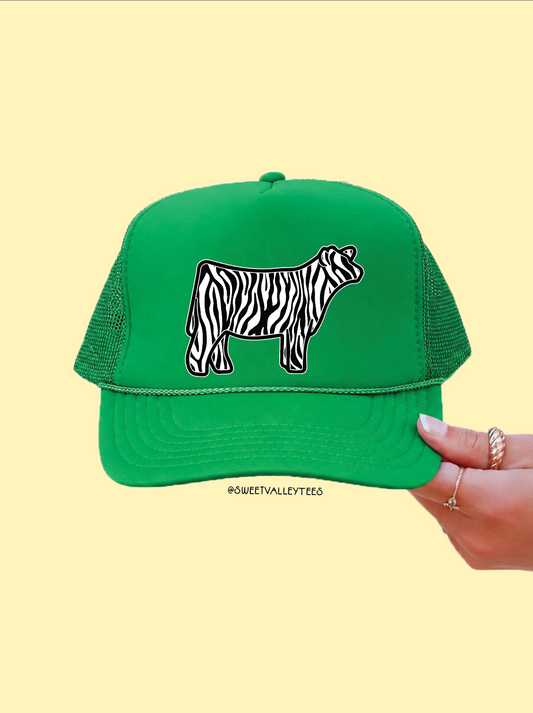 Zebra Print Trucker Hat - Green