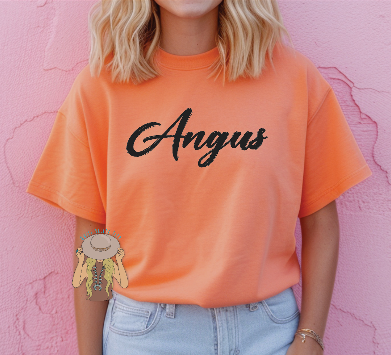 Black PUFF Angus Tee - Cantaloupe