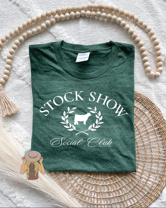 Stock Show Social Club Tee - Show Steer - Heather Forest