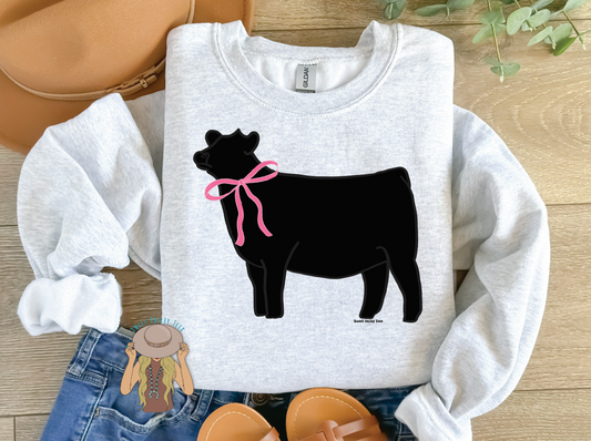 Black Show Steer Bow Crewneck - Ash Gray