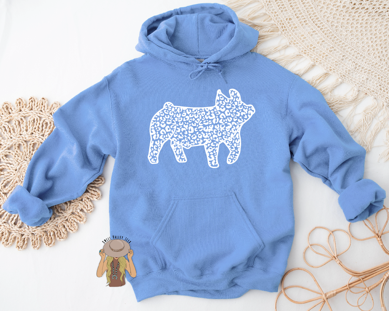 Leopard Pig - Hoodie - Carolina Blue