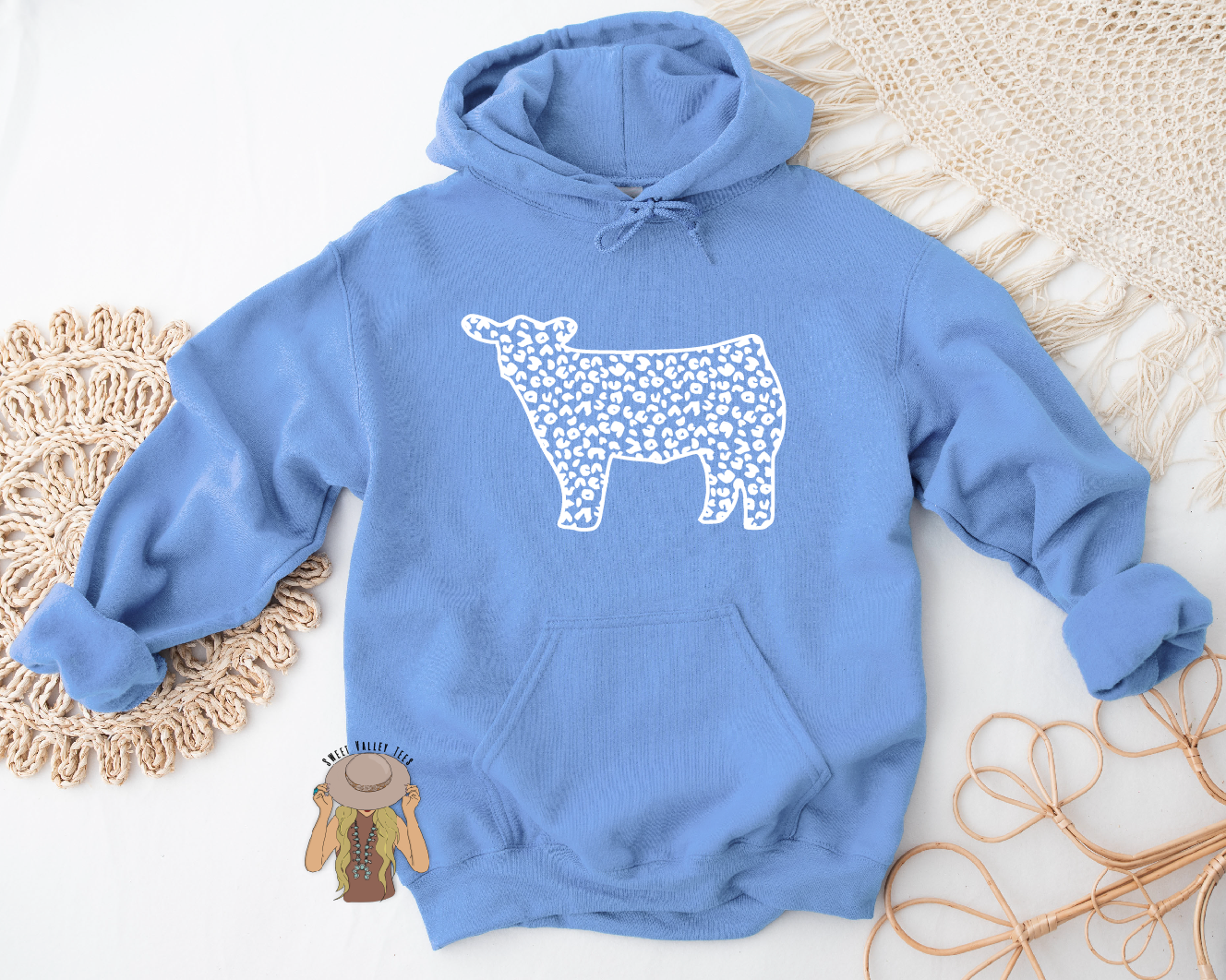 Leopard Steer - Hoodie - Carolina Blue