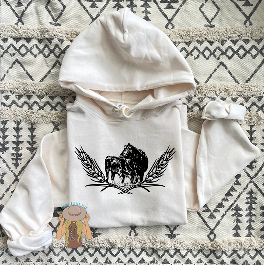 Cow/Calf with Wheat - Hoodie - Sweet Cream