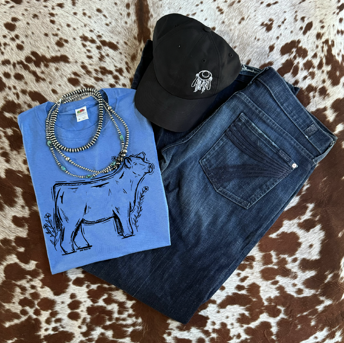 Sketch Steer - Tee - Light Blue