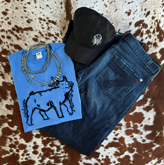 Sketch Pig - Tee - Light Blue