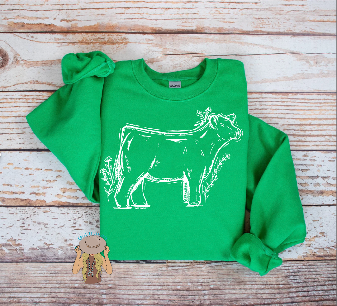 Sketch Steer - Crewneck - Bright Green