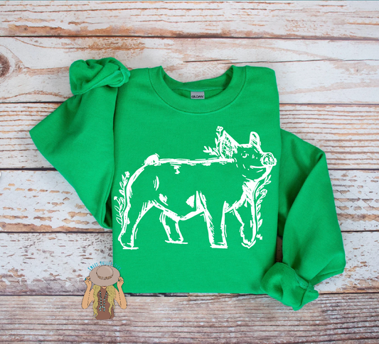 Sketch Pig - Crewneck - Bright Green