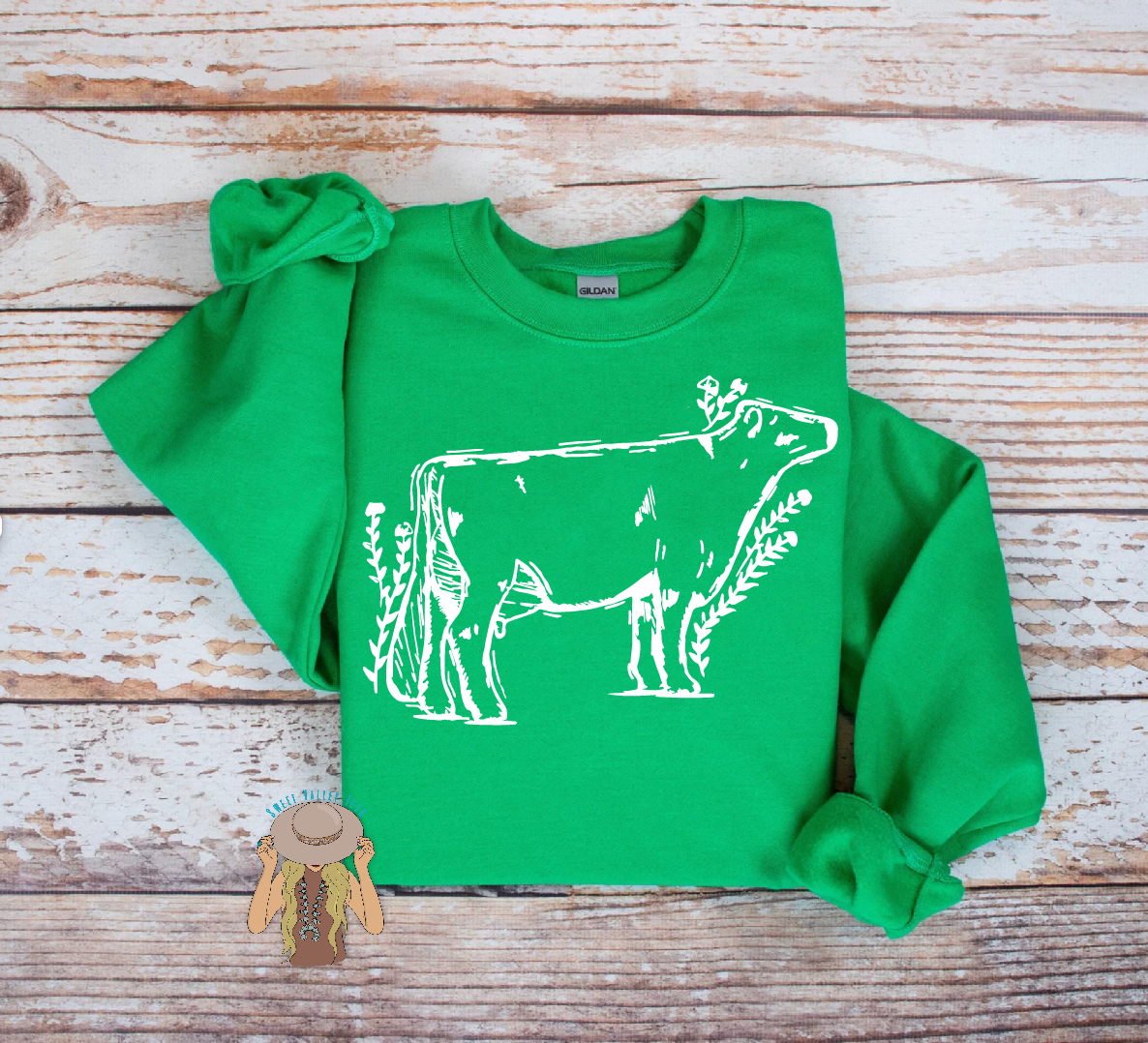 Sketch Diary Cow - Crewneck - Bright Green