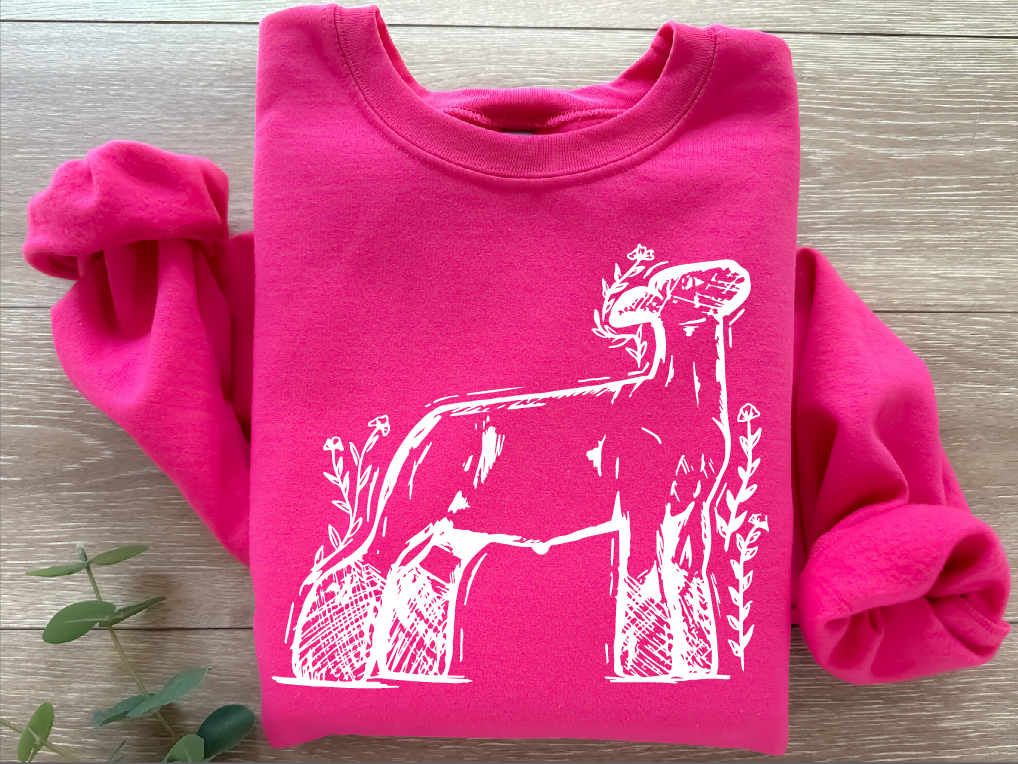 Sketch Floral Lamb - Crewneck - Barbie Pink