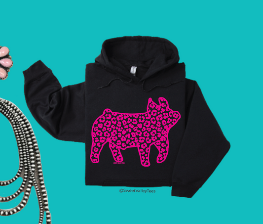 Pink Leopard Pig - Hoodie - Black