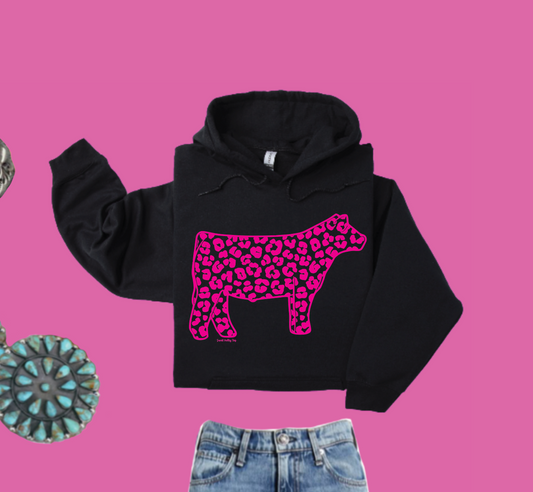 Pink Leopard Steer - Hoodie - Black