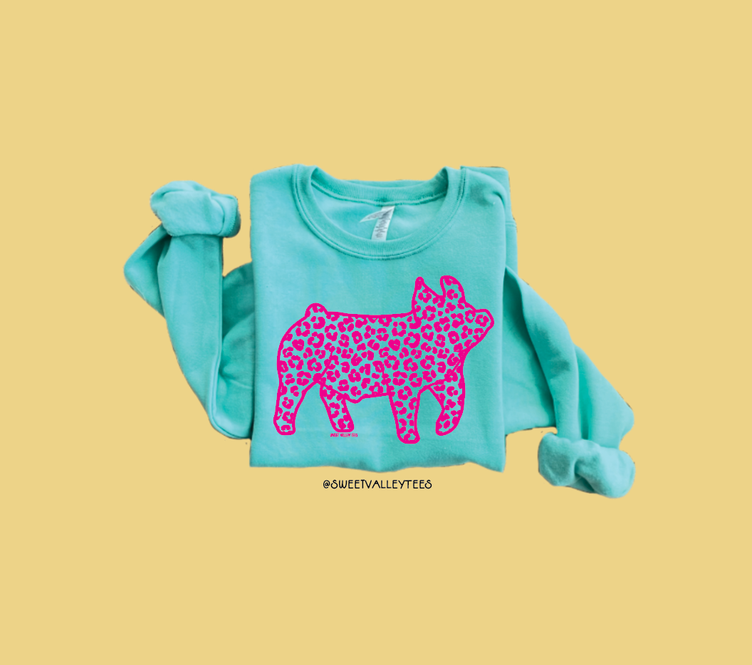Pink Leopard Pig - Crewneck - Cool Mint