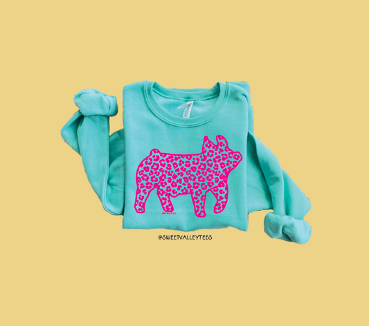 Pink Leopard Pig - Crewneck - Cool Mint
