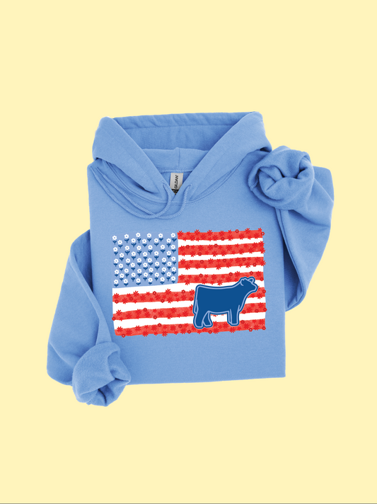 Flower American Flag - Hoodie - Lt. Blue
