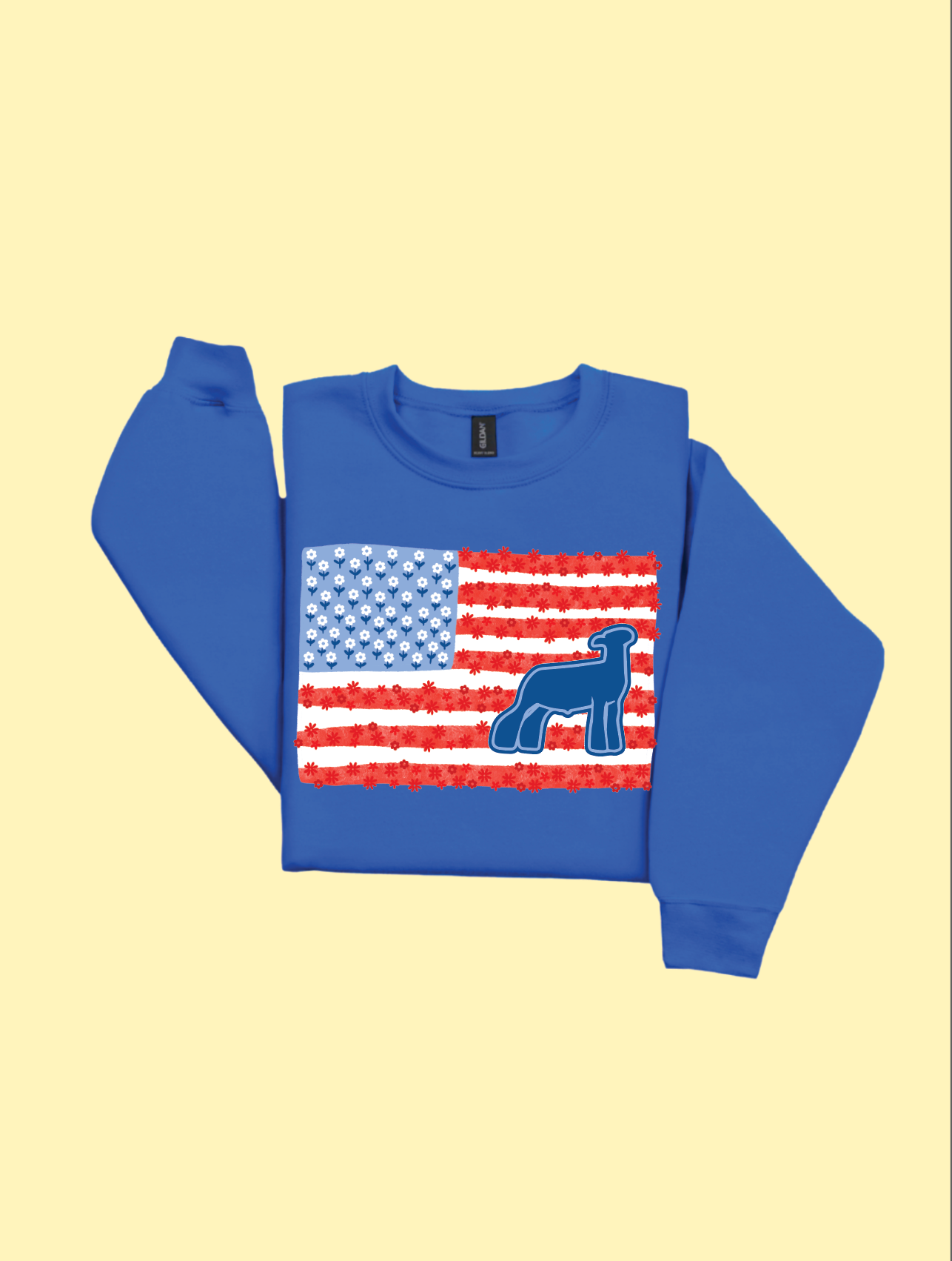 Flower American Flag - Crewneck - Royal Blue