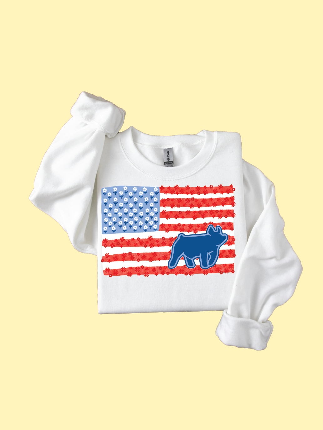 Flower American Flag - Crewneck - White