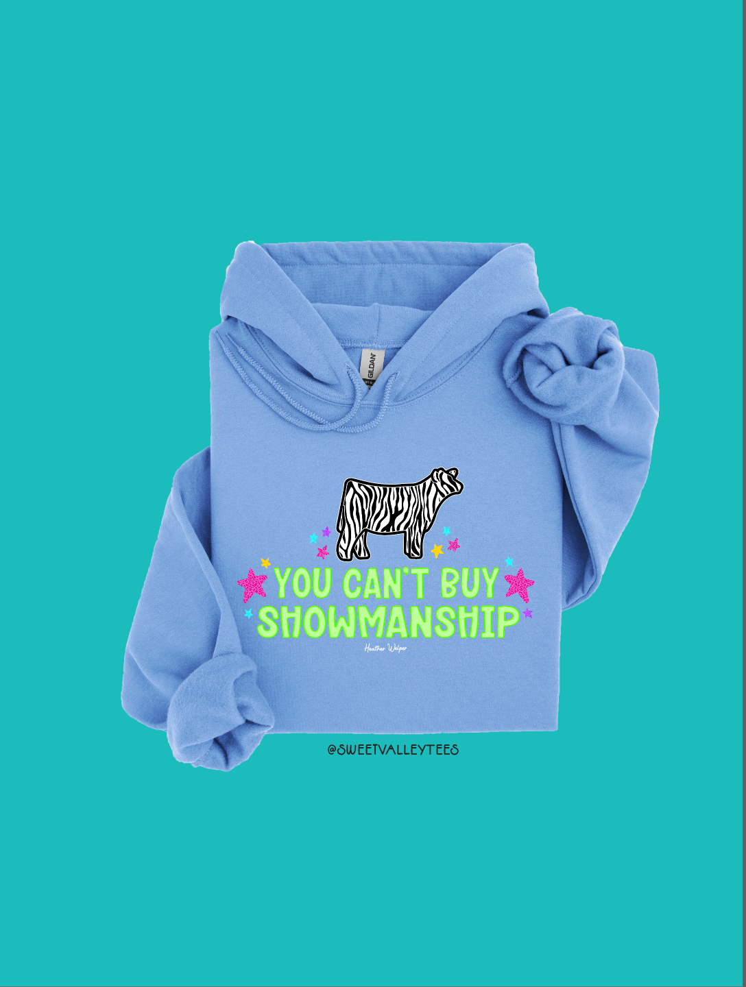 You Can't Buy Showmanship - Zebra Print - Light Blue Hoodie