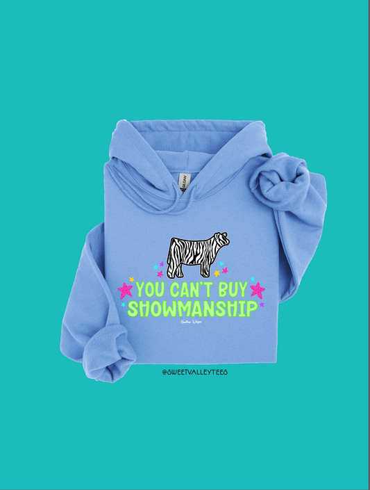 You Can't Buy Showmanship - Zebra Print - Light Blue Hoodie
