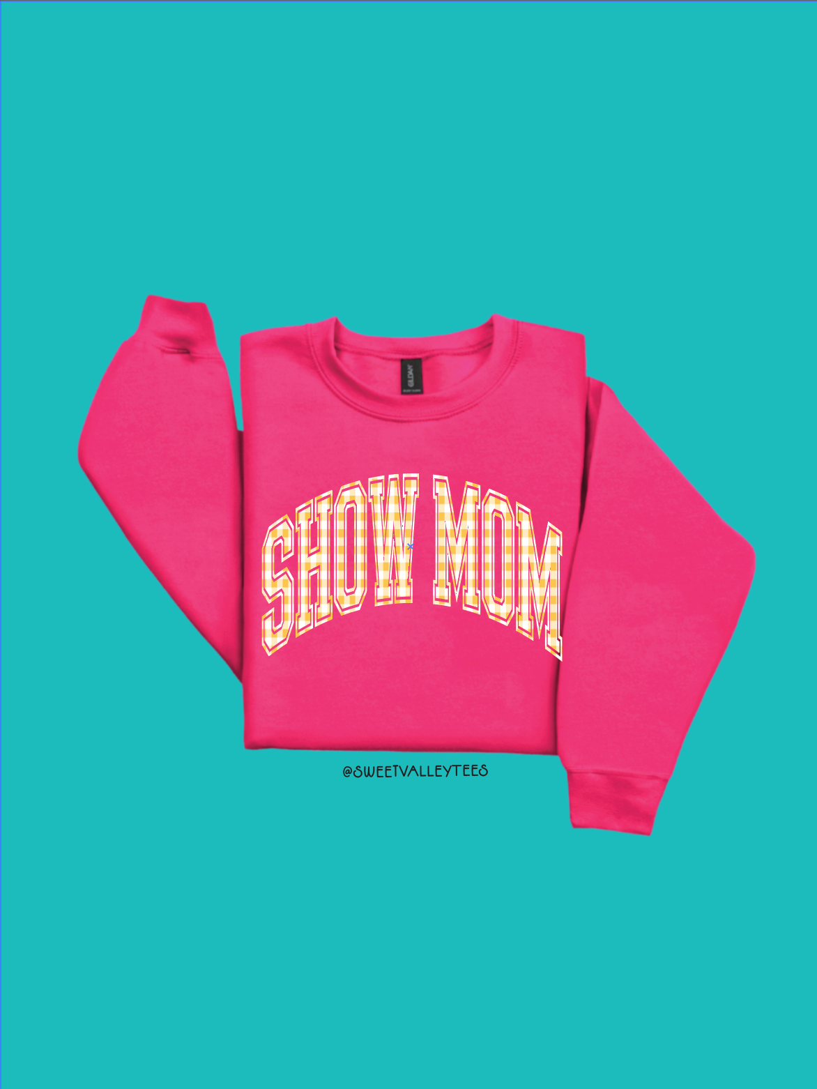 Gingham Print Show Mom - Crewneck - Barbie Pink