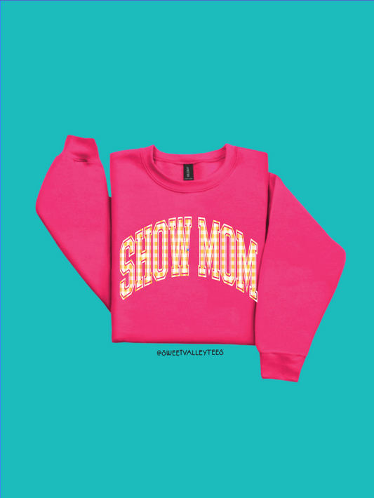Gingham Print Show Mom - Crewneck - Barbie Pink