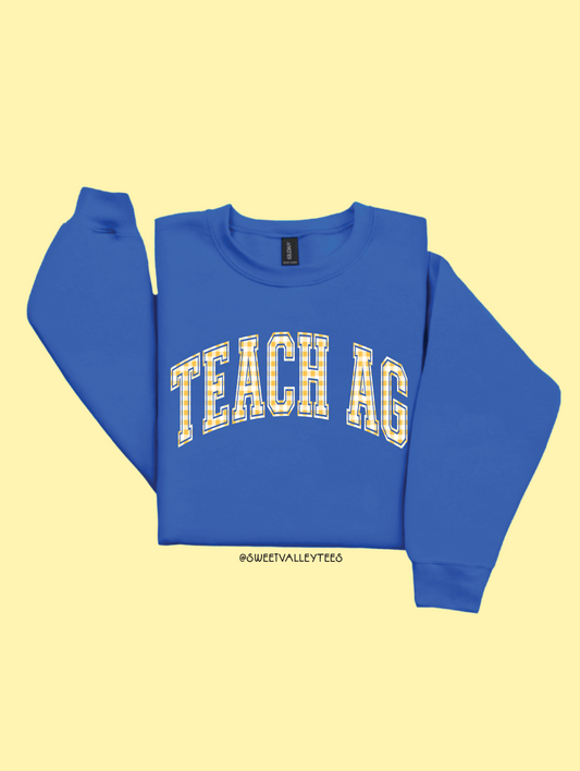 Gingham Print Teach Ag - Crewneck - Royal Blue