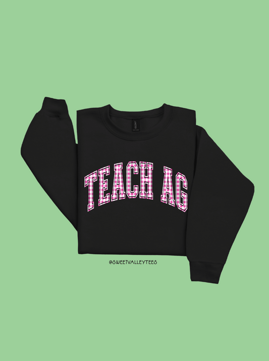 Gingham Print Teach Ag - Crewneck - Black