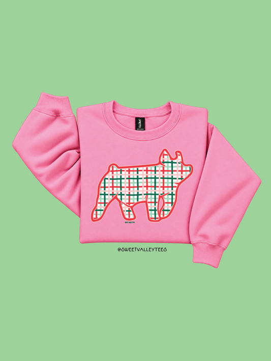 Christmas Plaid - Crewneck - Bubble Gum Pink