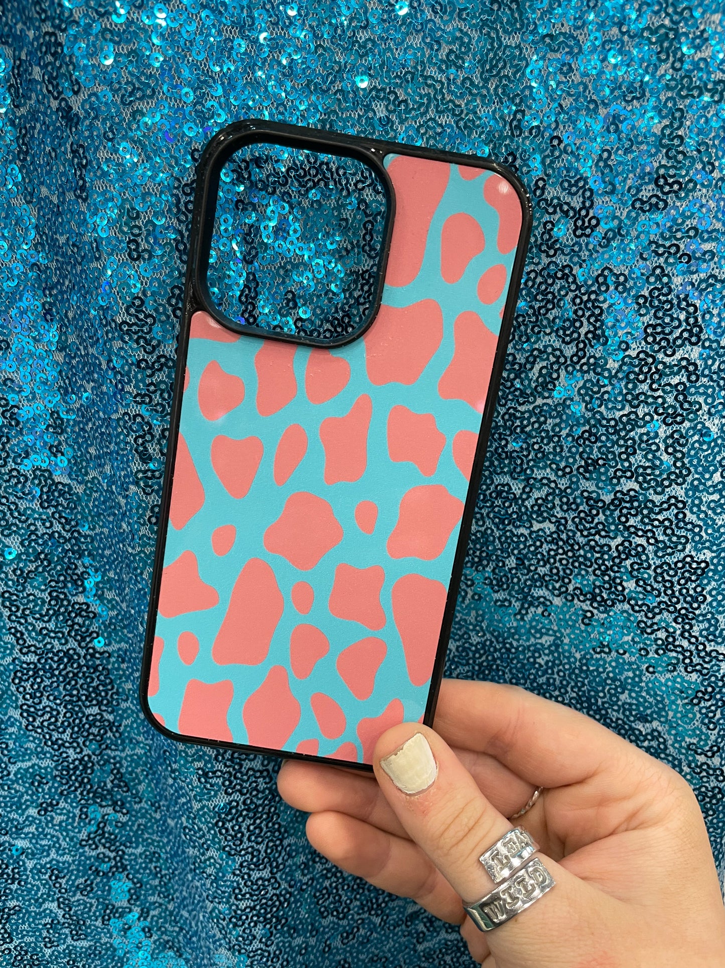 Teal + Pink Cow Print Phone Case