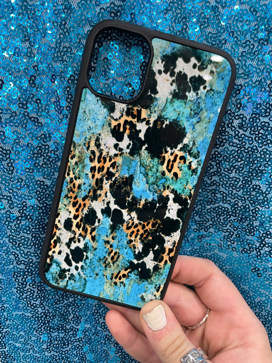 Turquoise and Cowhide Phone Case
