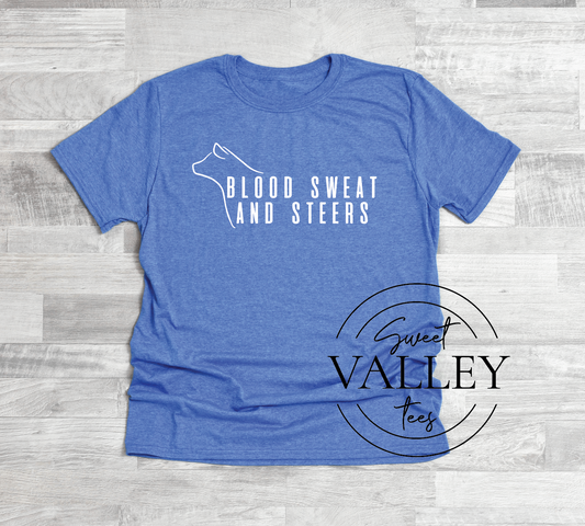 Blood Sweat and Steers Tee - Heather Sport Blue