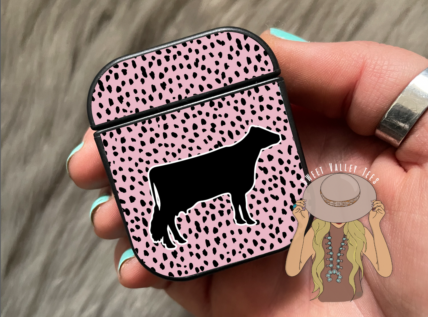 Pink Dalmatian Air Pods Case - Dairy Cow