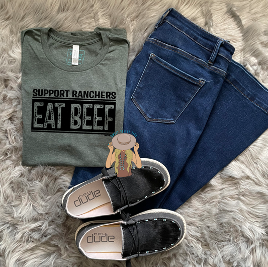 Support Ranchers Eat Beef Tee - Heather Olive
